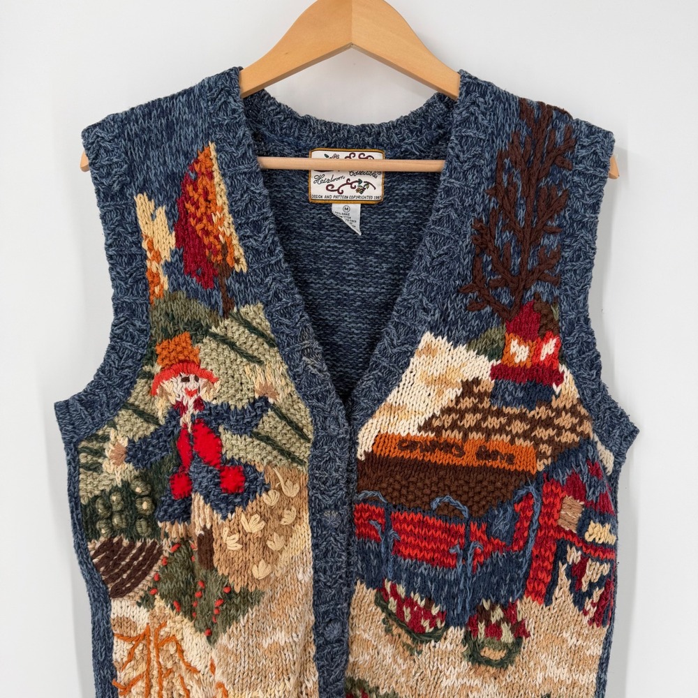 Heirloom Collectibles Vintage Fall Harvest Scarecrow Pumpkin Sweater Vest Medium - Picture 3 of 14